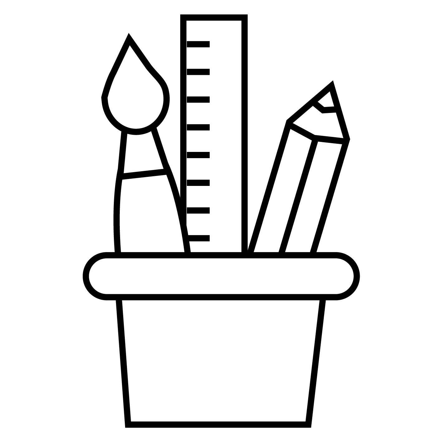 Pictogramme de pinceaux et crayons dans un pot